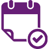 Purple calendar icon with checkmark symbol representing confirmed booking – Easy Bliss