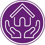 Icon of hands holding a house, symbolizing fully insured house cleaning services.