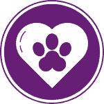 Icon of a heart with a paw print inside, symbolizing pet-friendly house cleaning services.