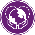 Icon of hands holding the Earth with a circular outline, symbolizing eco-friendly cleaning options.