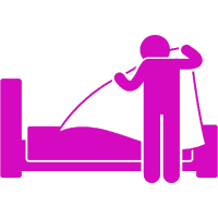 Icon of a person changing bed sheets, representing linen changing service.